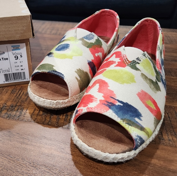 Toms Shoes - TOMS Alpargata Open Toe Tangerine Watercolor Floral Women's 9.5